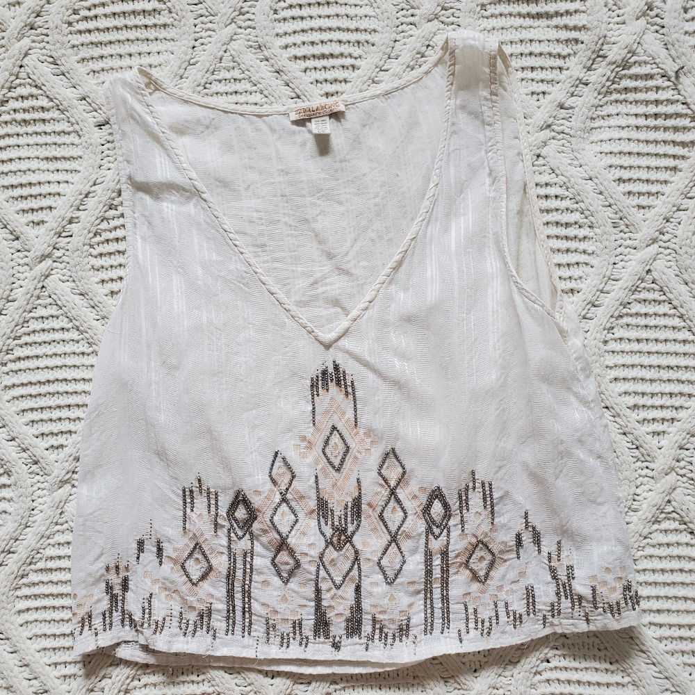 Billabong Designers Closet White Beaded Crop Tank